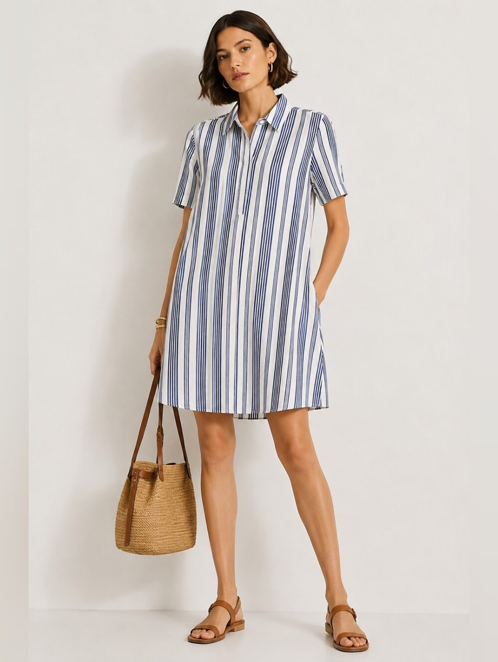 Old Navy Shirt Dress Full Blue White Stripes